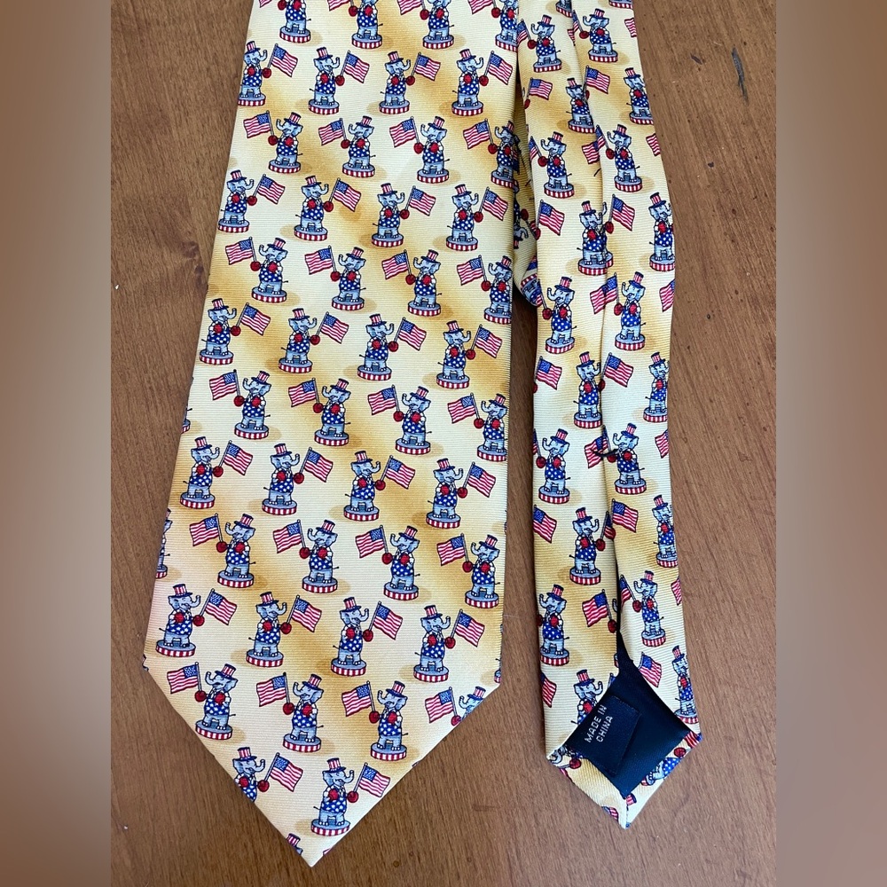 Tie Tales Men’s Yellow Neck Tie American Flag Donkey 100% Silk